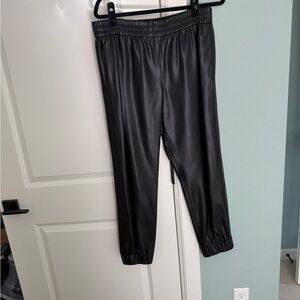 Alice + Olivia Black Vegan Leather Elastic Waist Jogger Pants